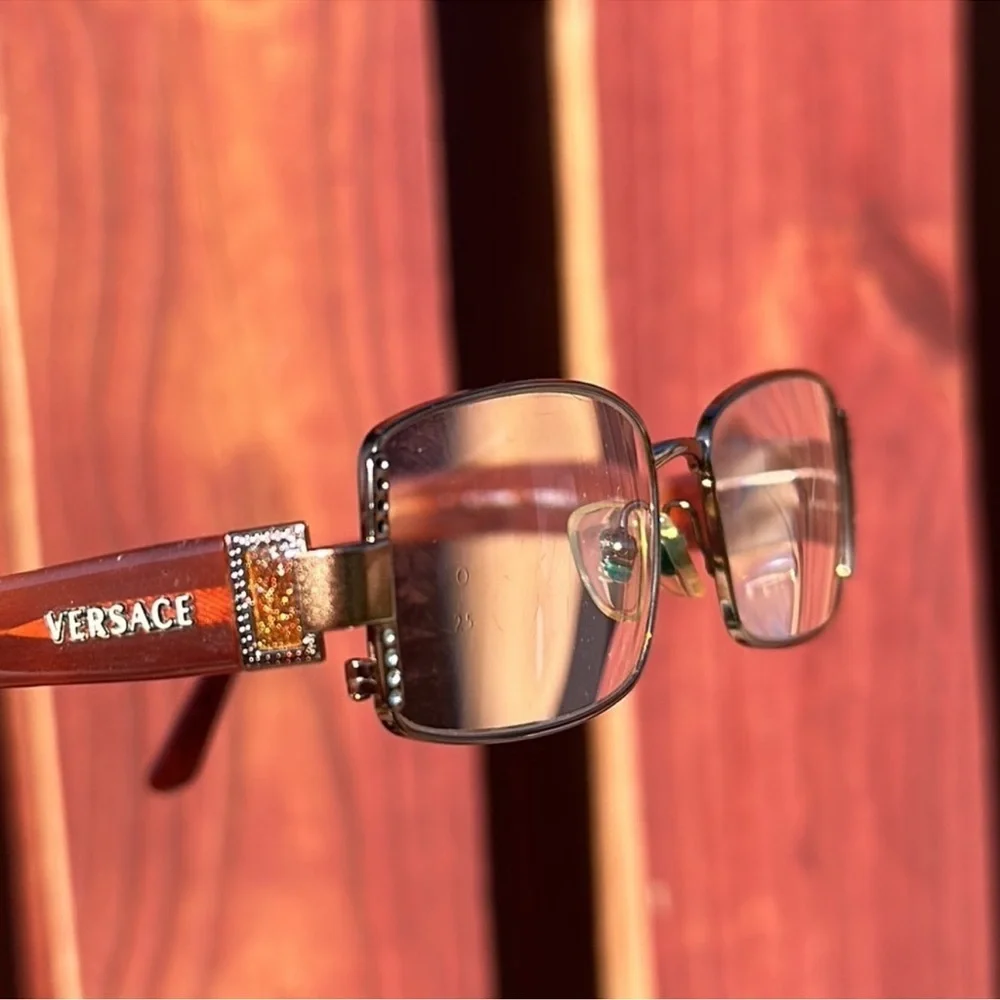 Versace Amber Eyeglasses with Silver Accents